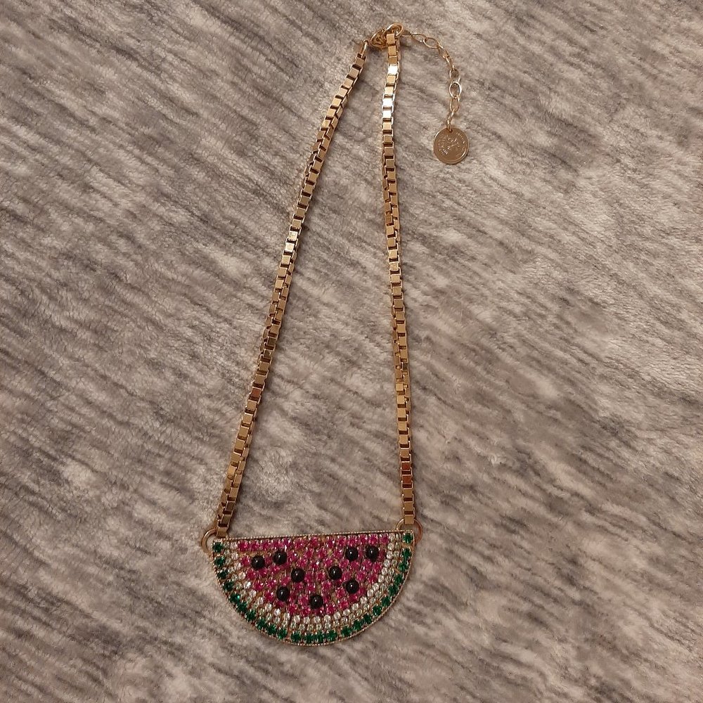 EUC Watermelon rhinestone goldtone necklace